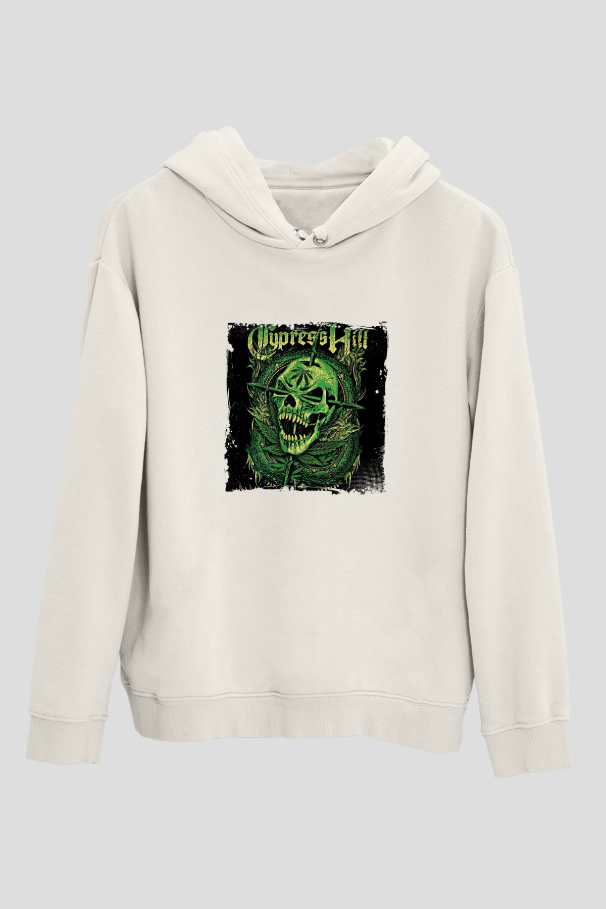 Cypress Hill Baskılı Unisex Beyaz Kapüşonlu Sweatshirt