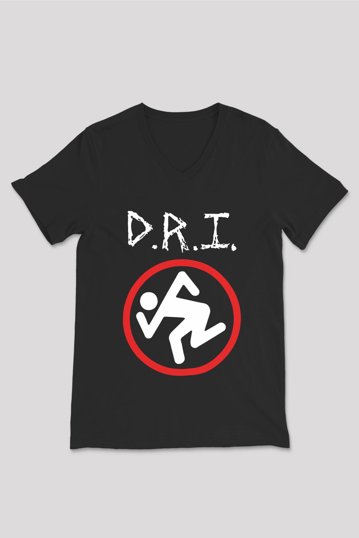 D.R.I Siyah Unisex V Yaka Tişört T-Shirt