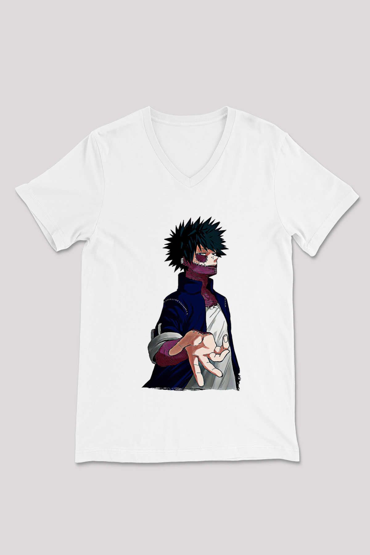 Dabi Baskılı Beyaz Unisex V Yaka Tişört - Tshirt
