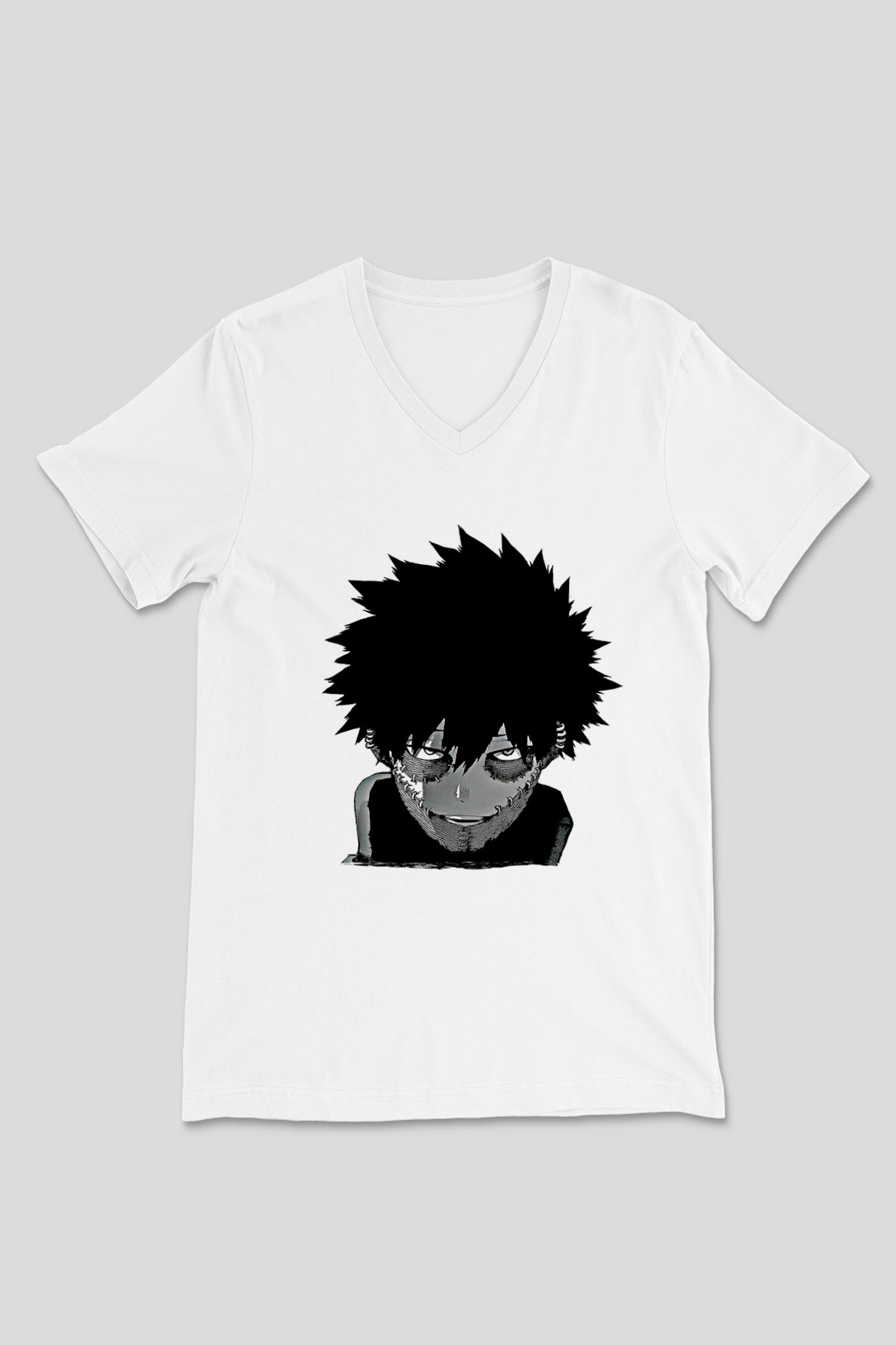 Dabi Baskılı Beyaz Unisex V Yaka Tişört - Tshirt