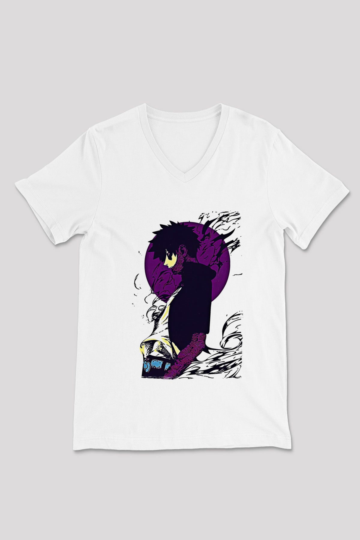 Dabi Baskılı Beyaz Unisex V Yaka Tişört - Tshirt