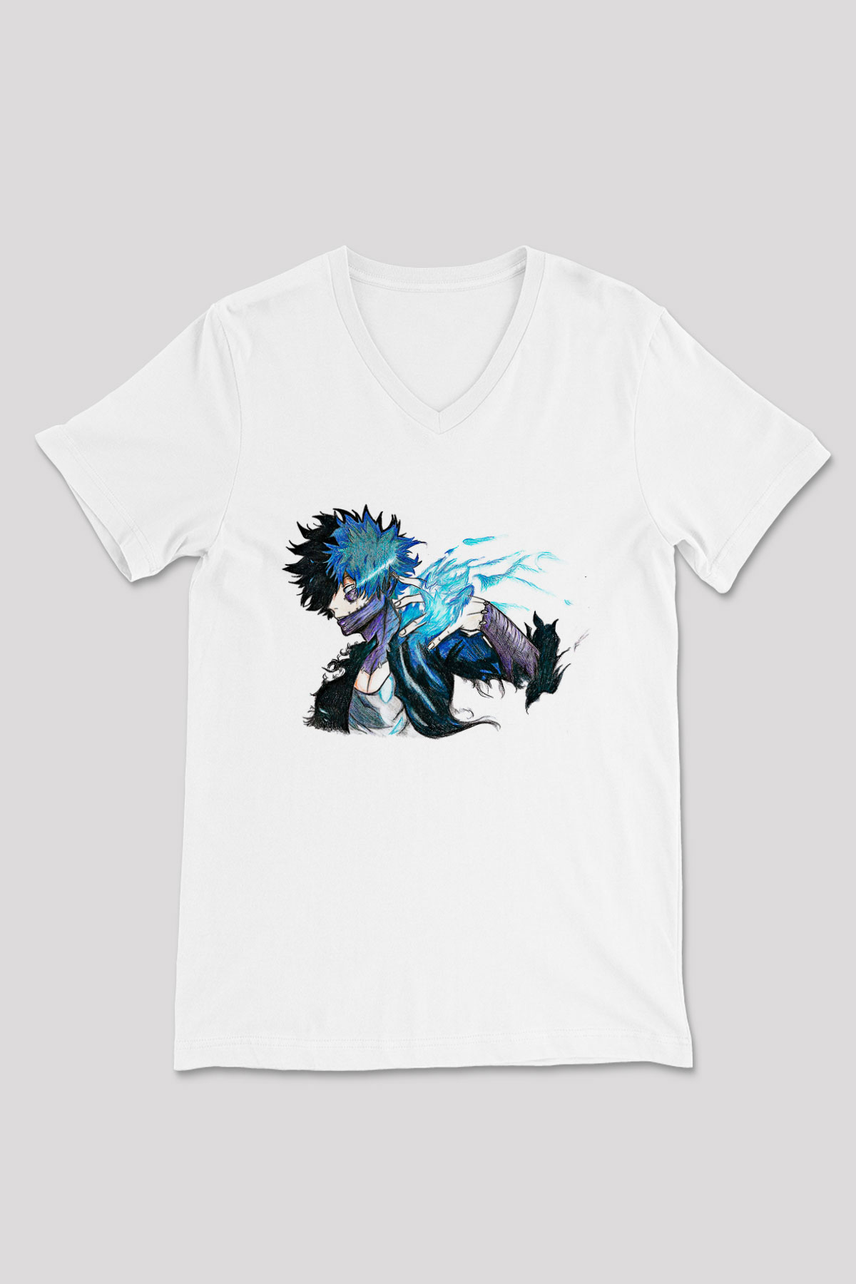 Dabi Baskılı Beyaz Unisex V Yaka Tişört - Tshirt
