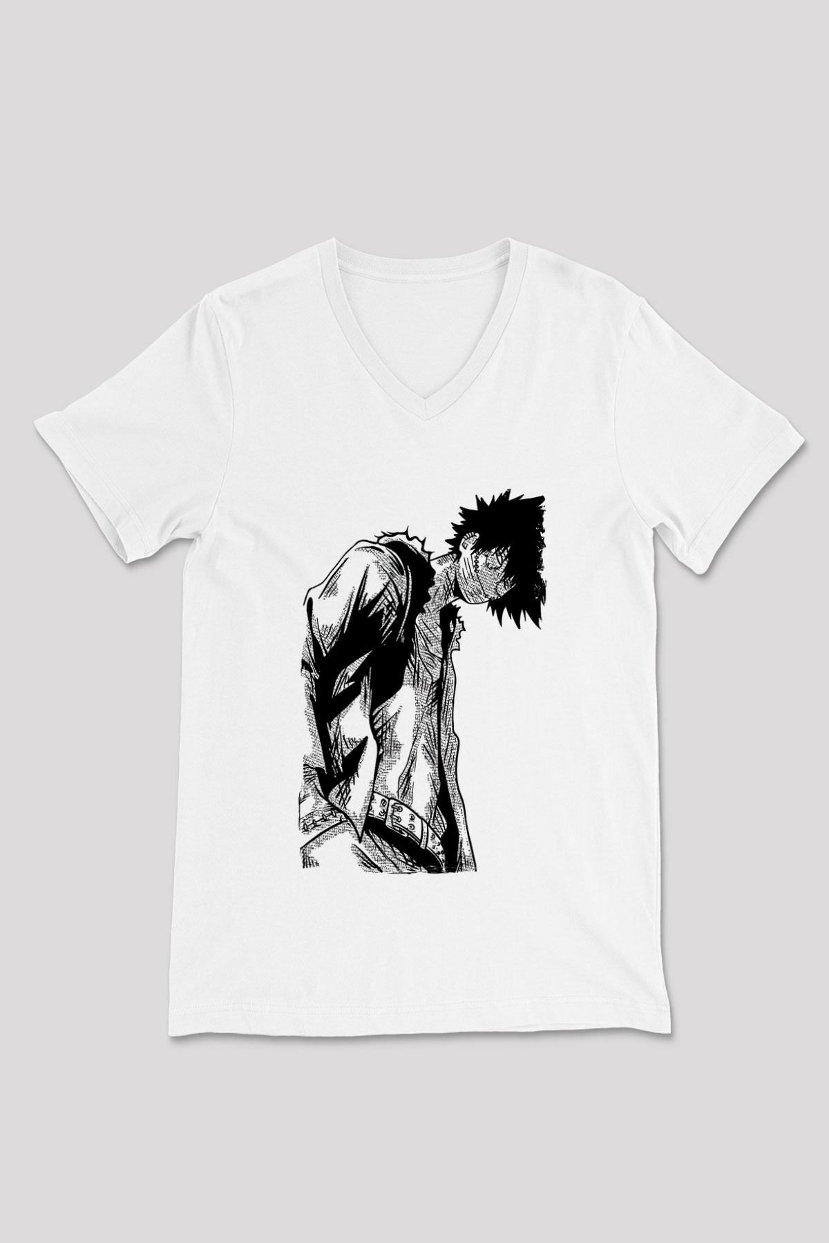 Dabi Baskılı Beyaz Unisex V Yaka Tişört - Tshirt