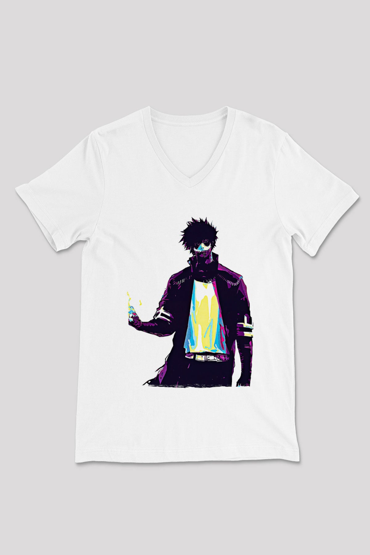 Dabi Baskılı Beyaz Unisex V Yaka Tişört - Tshirt