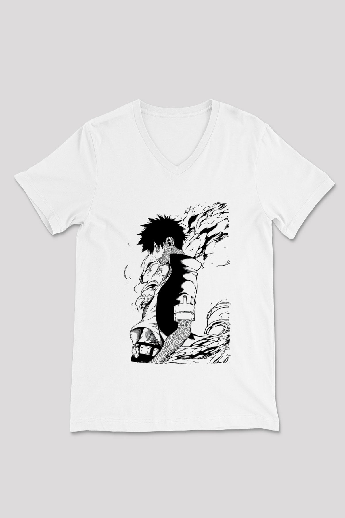 Dabi Baskılı Beyaz Unisex V Yaka Tişört - Tshirt