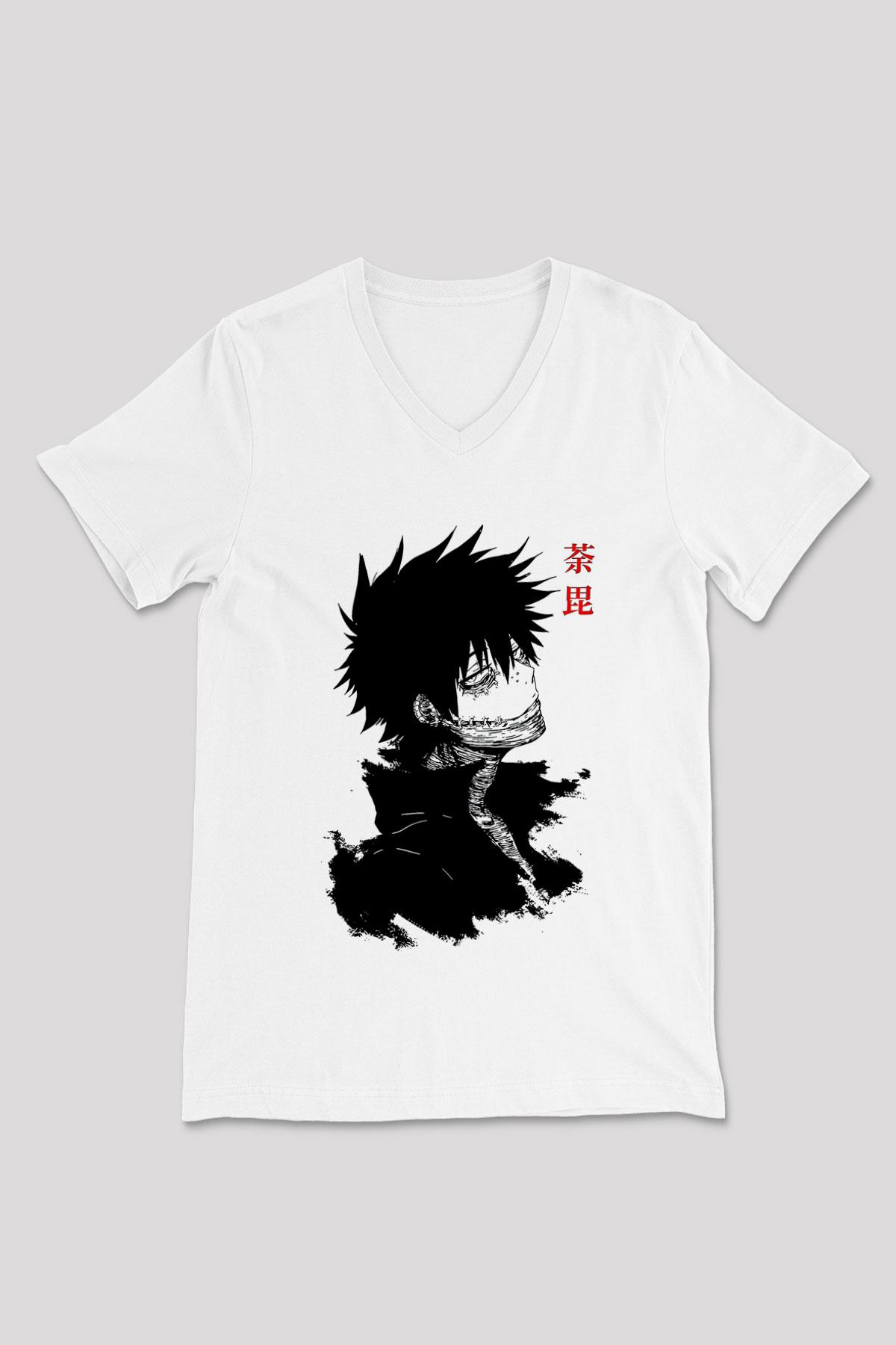 Dabi Baskılı Beyaz Unisex V Yaka Tişört - Tshirt