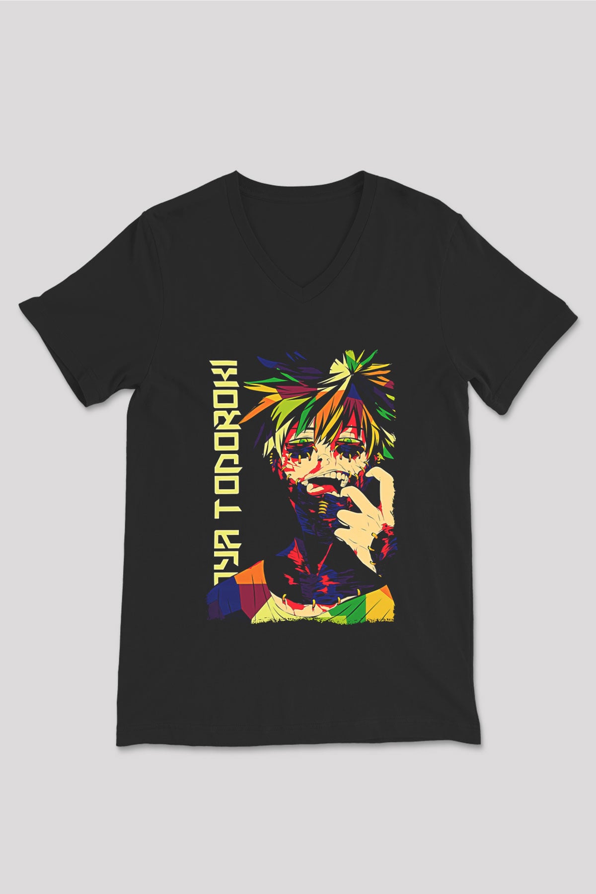 Dabi Baskılı Unisex Siyah V Yaka Tişört - Tshirt