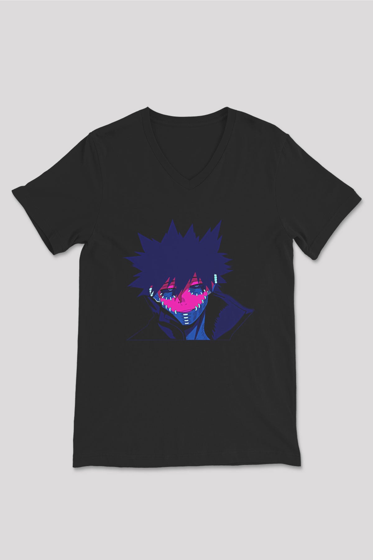 Dabi Baskılı Unisex Siyah V Yaka Tişört - Tshirt