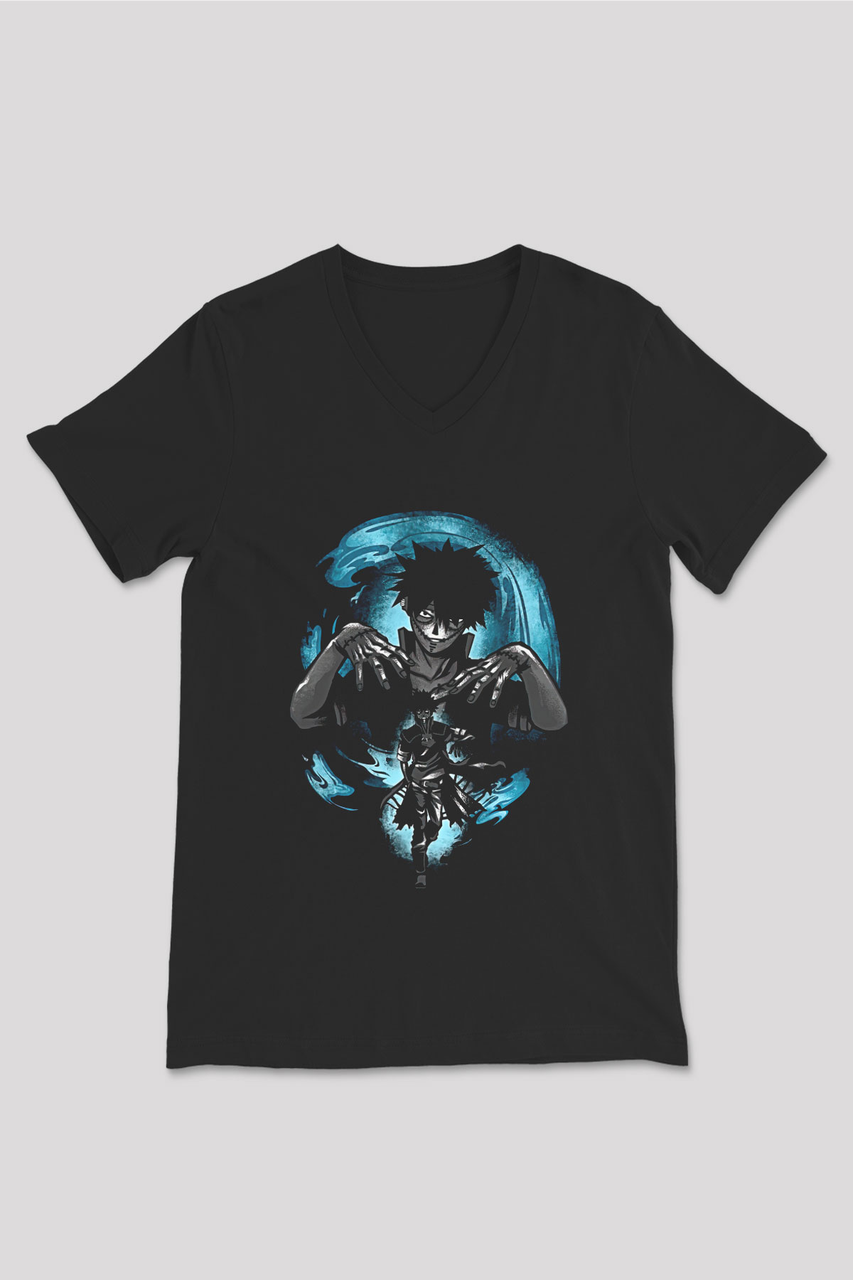 Dabi Baskılı Unisex Siyah V Yaka Tişört - Tshirt