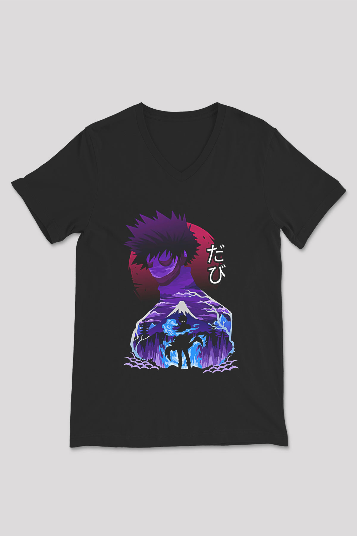 Dabi Baskılı Unisex Siyah V Yaka Tişört - Tshirt