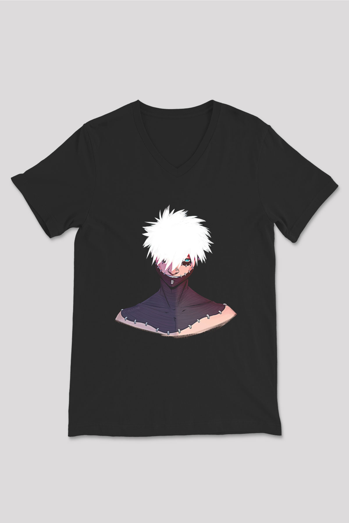 Dabi Baskılı Unisex Siyah V Yaka Tişört - Tshirt