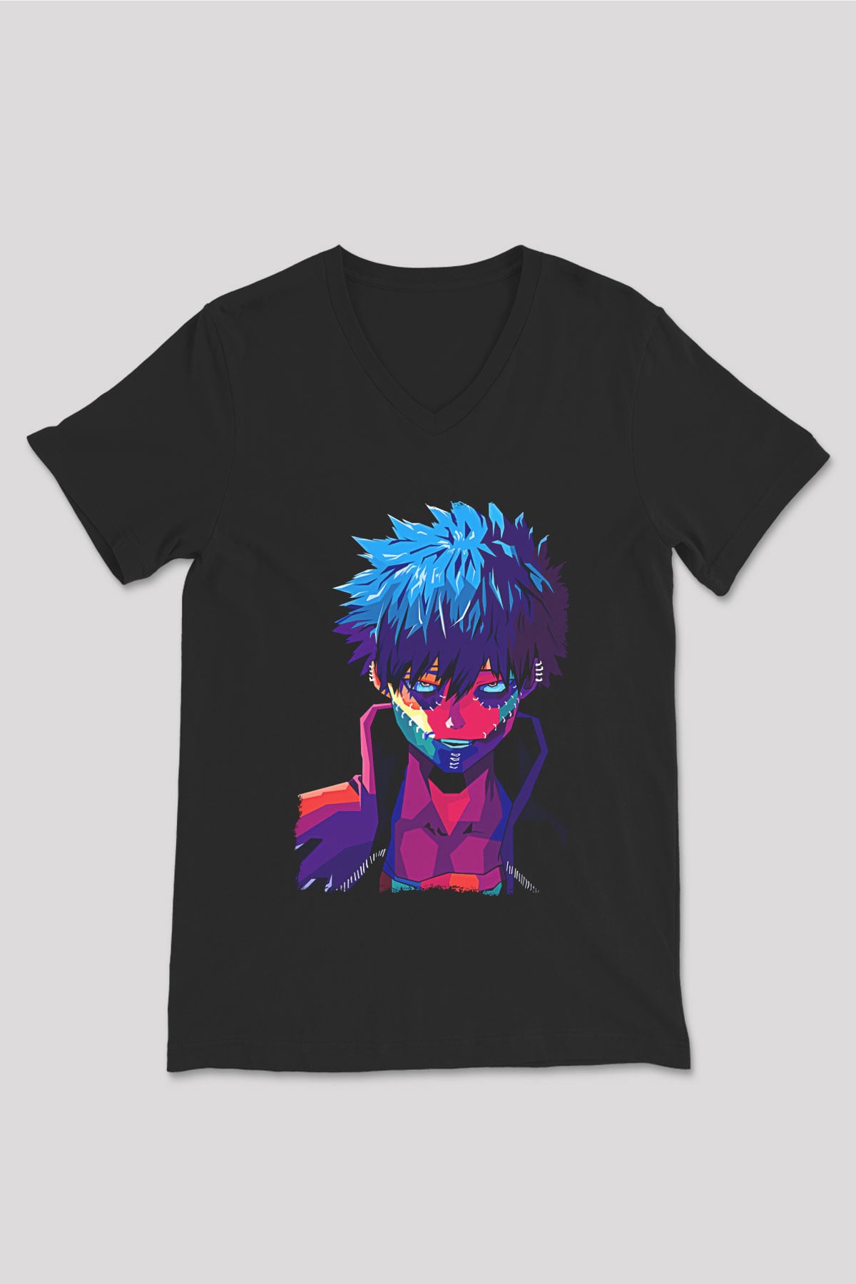 Dabi Baskılı Unisex Siyah V Yaka Tişört - Tshirt