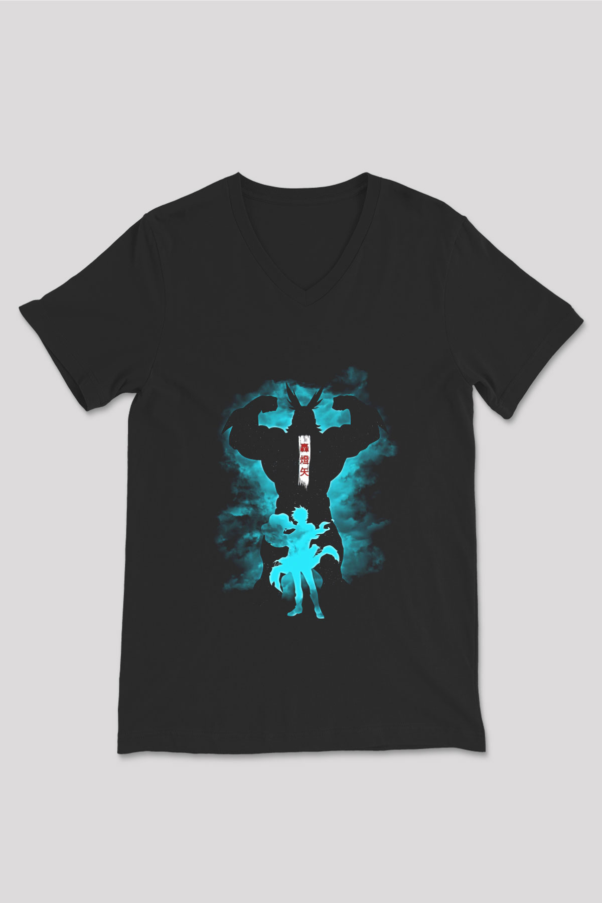 Dabi Baskılı Unisex Siyah V Yaka Tişört - Tshirt