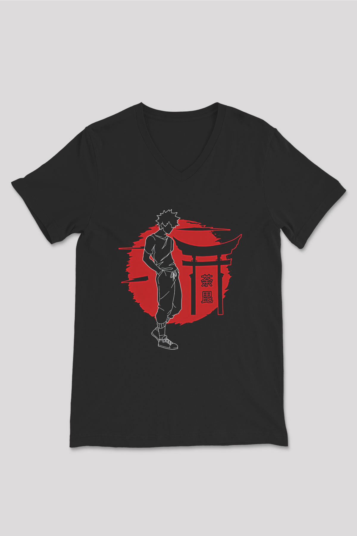 Dabi Baskılı Unisex Siyah V Yaka Tişört - Tshirt