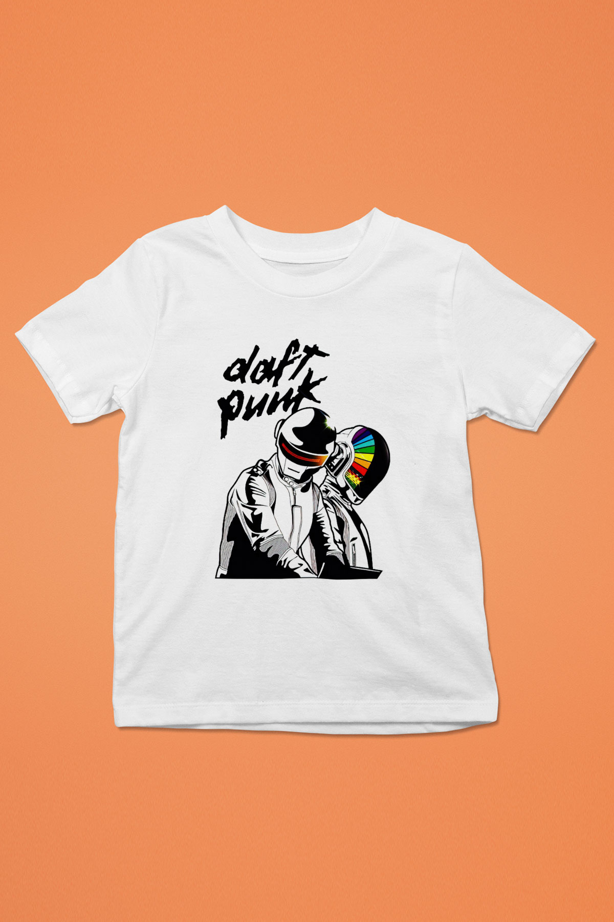 Daft Punk Baskılı Beyaz Unisex Çocuk Tişört