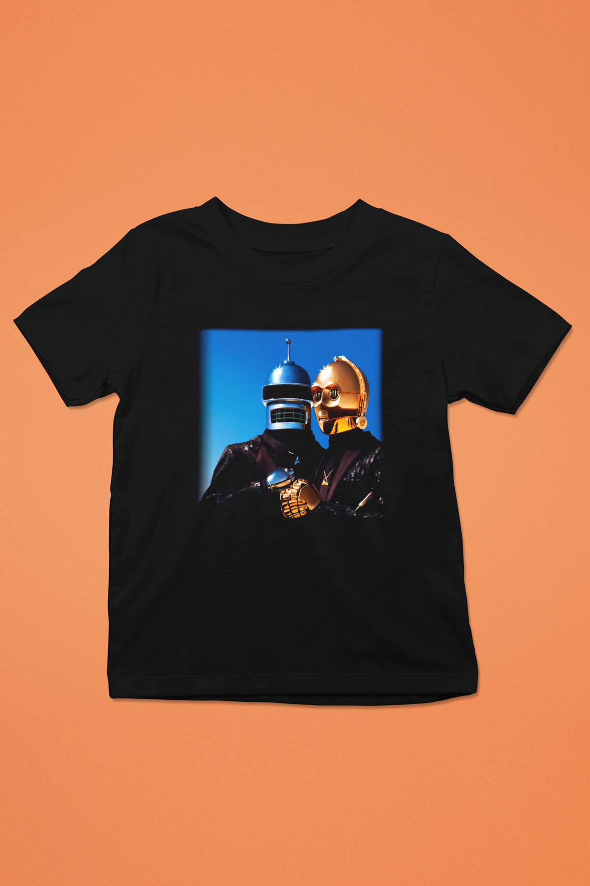 Daft Punk Baskılı Siyah Unisex Çocuk Tişört