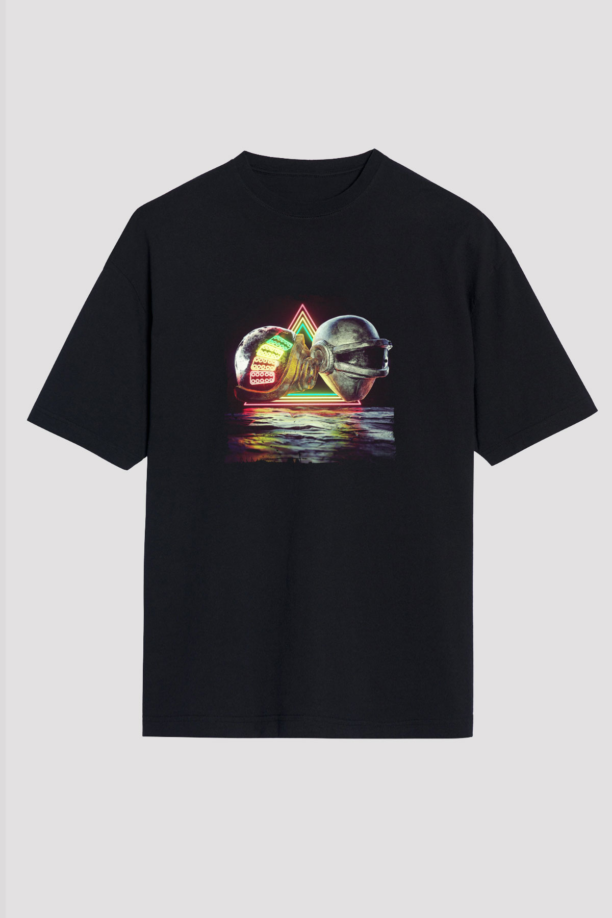 Daft Punk Baskılı Unisex Oversize Siyah Tişört