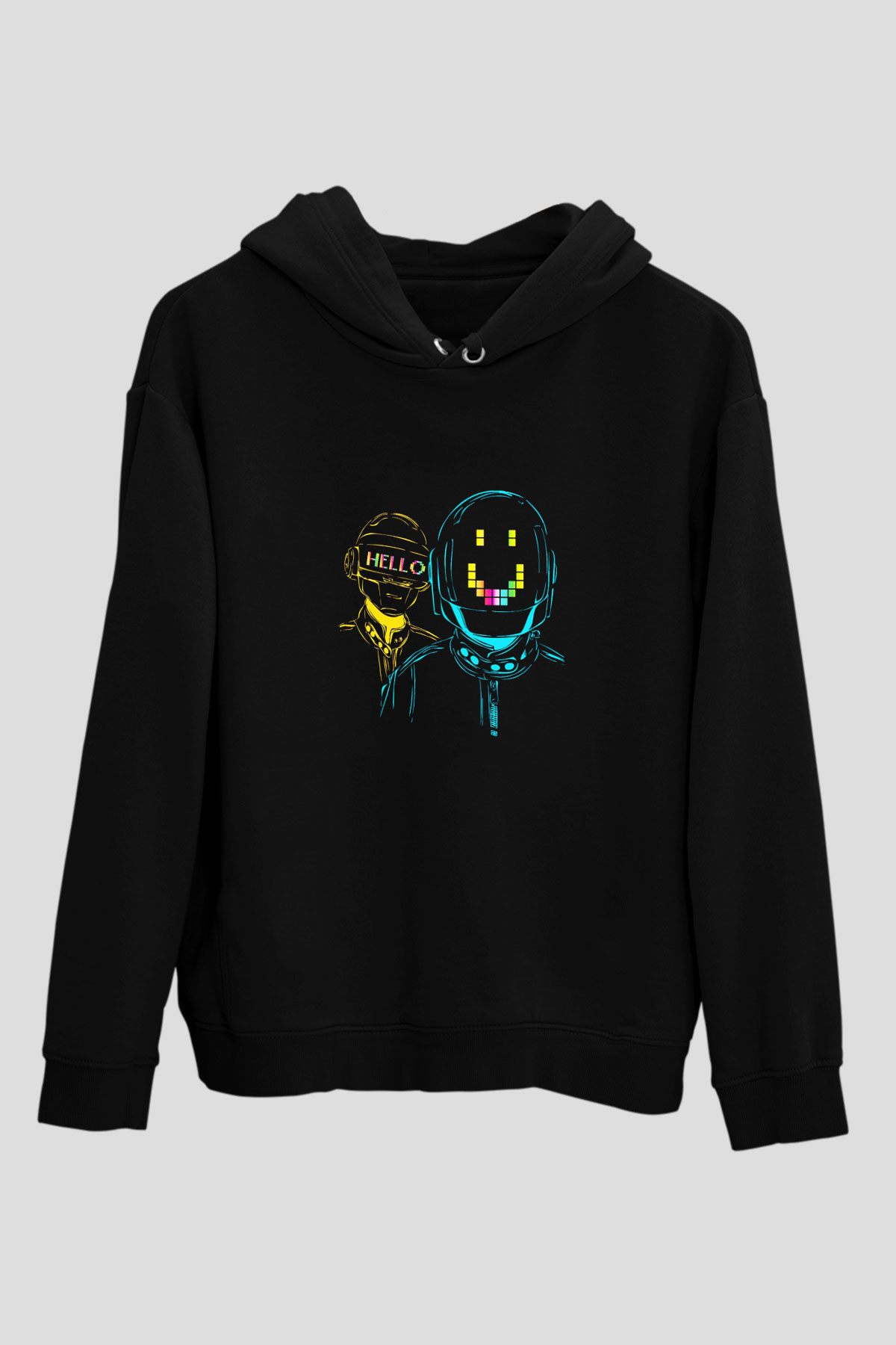Daft Punk Baskılı Unisex Siyah Hoodie