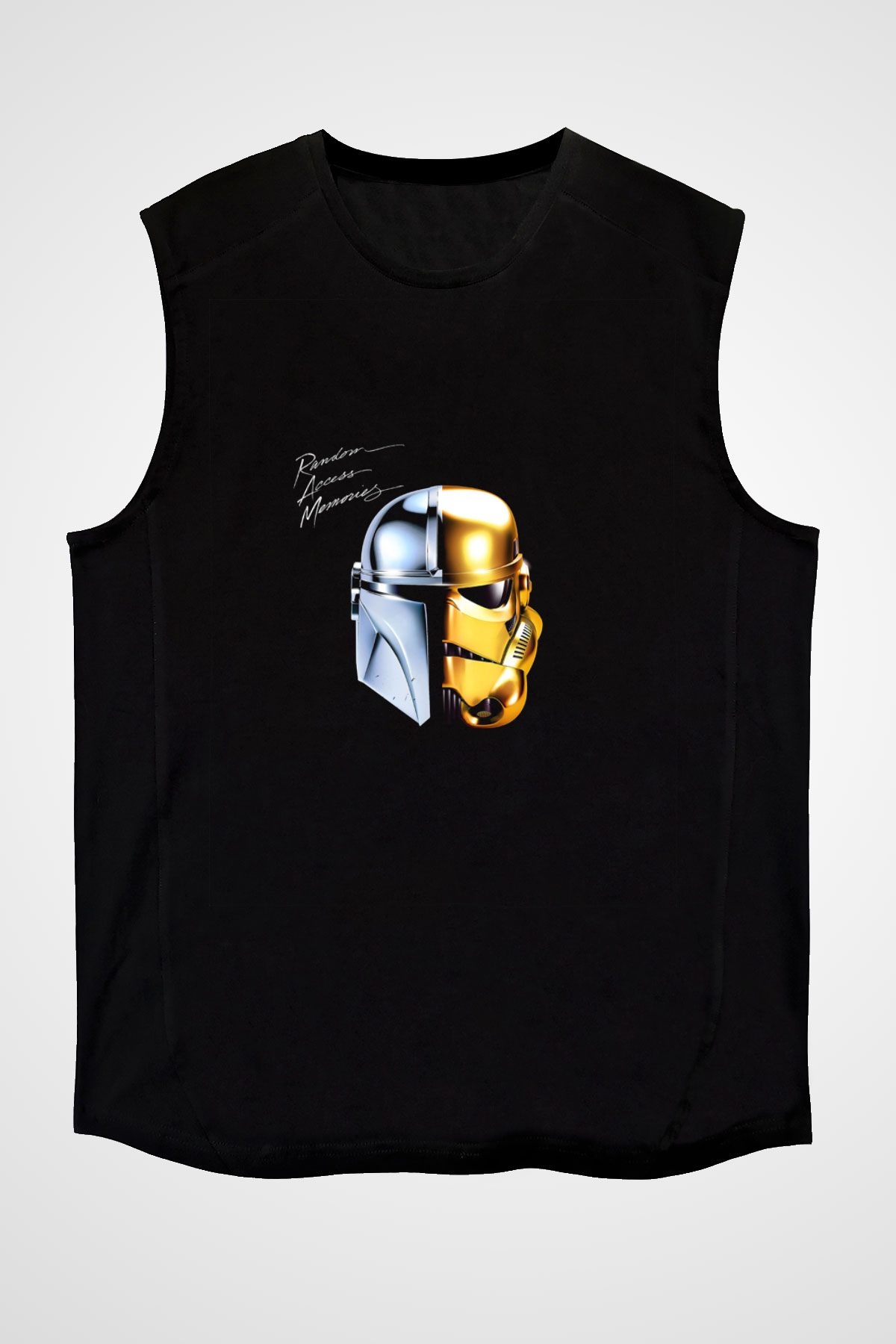Daft Punk Baskılı Unisex Siyah Kolsuz Tişört