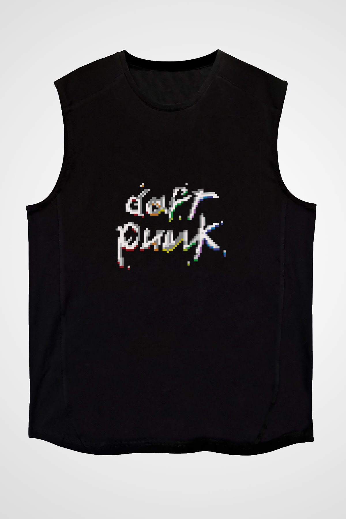 Daft Punk Baskılı Unisex Siyah Kolsuz Tişört