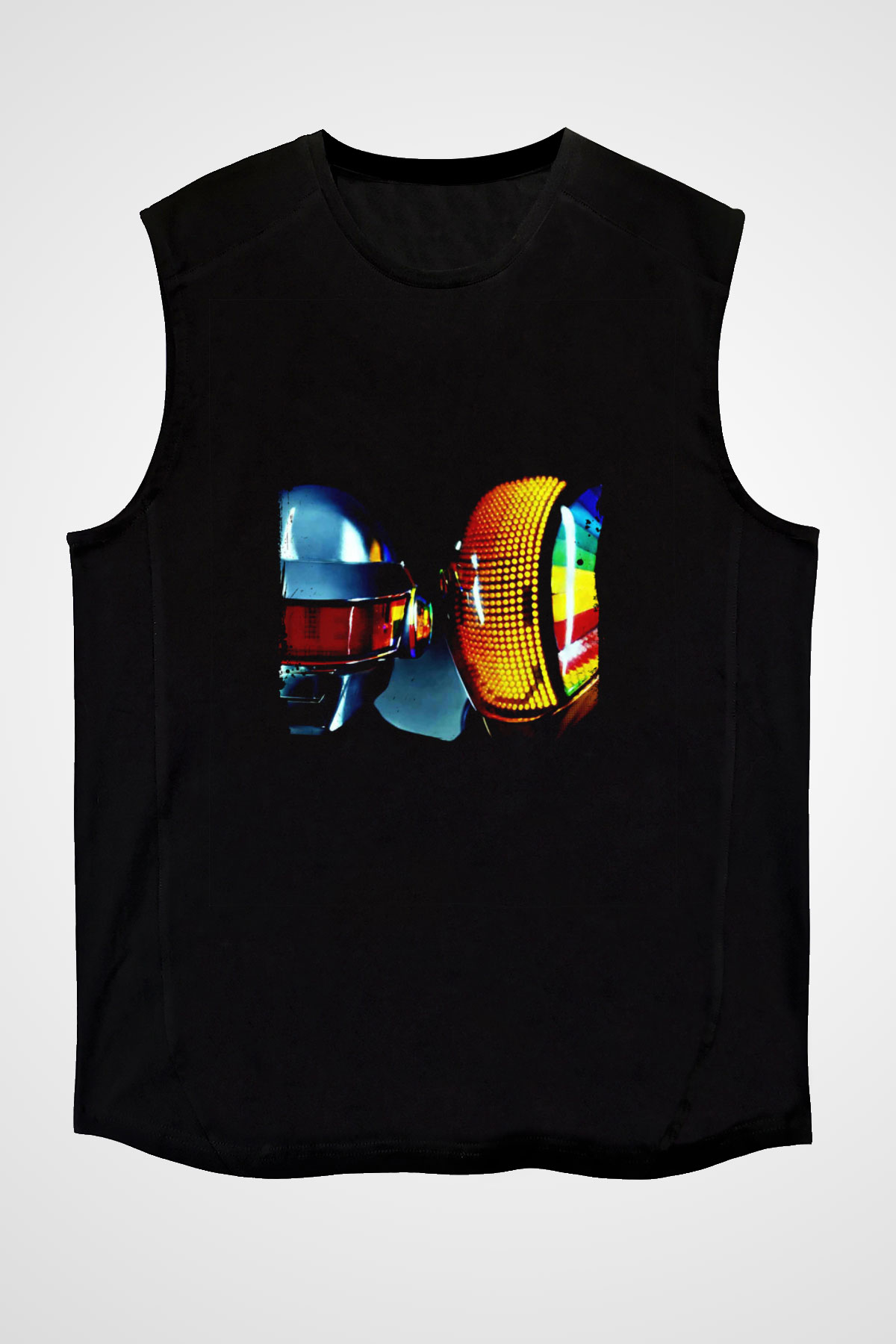 Daft Punk Baskılı Unisex Siyah Kolsuz Tişört