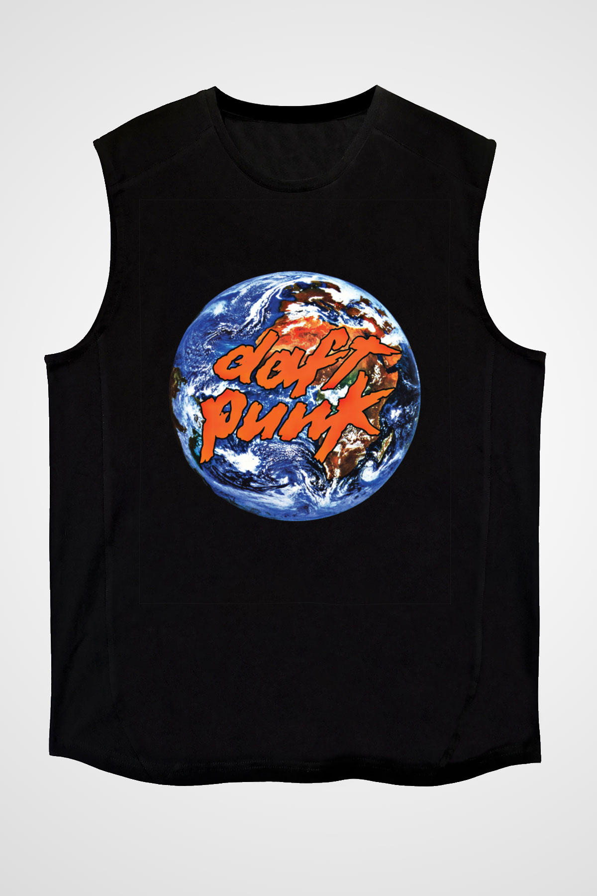 Daft Punk Baskılı Unisex Siyah Kolsuz Tişört