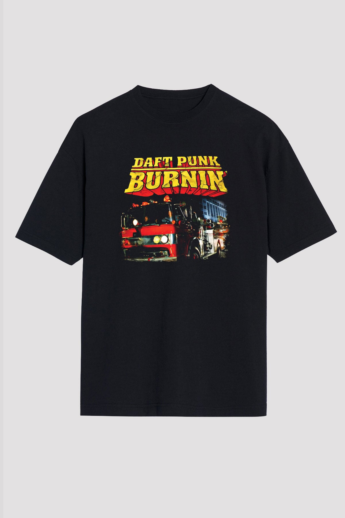 Daft Punk Baskılı Unisex Siyah Oversize Tişört