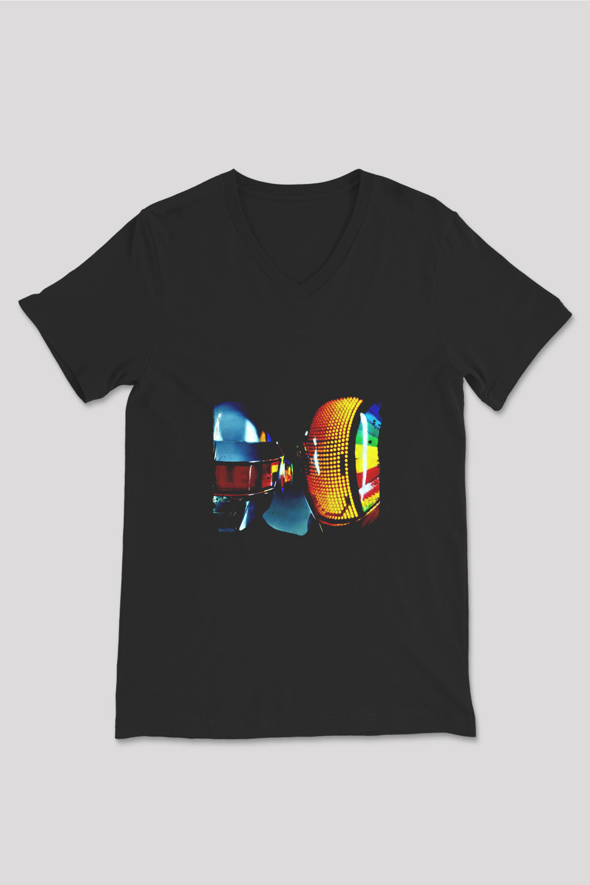 Daft Punk Baskılı Unisex Siyah V Yaka Tişört