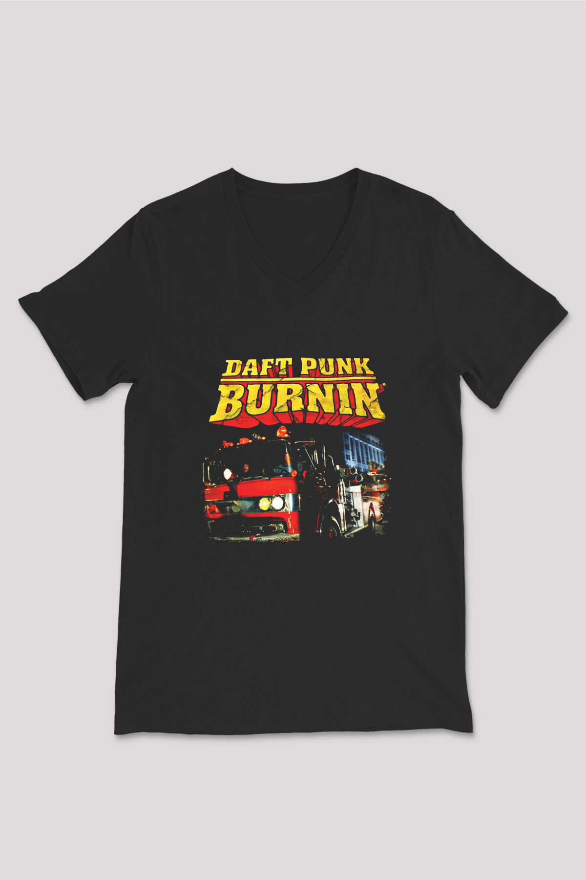 Daft Punk Baskılı Unisex Siyah V Yaka Tişört