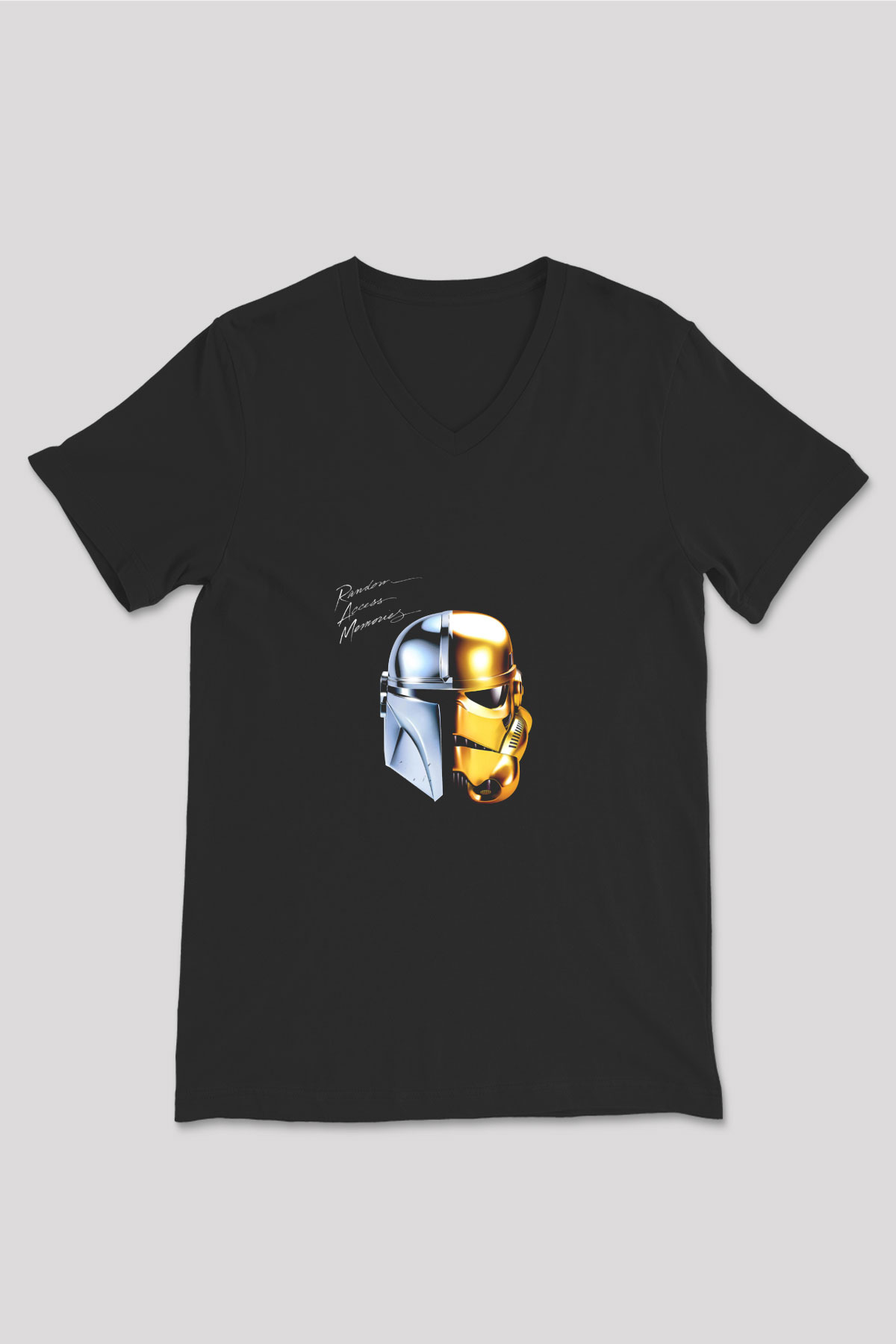 Daft Punk Baskılı Unisex Siyah V Yaka Tişört