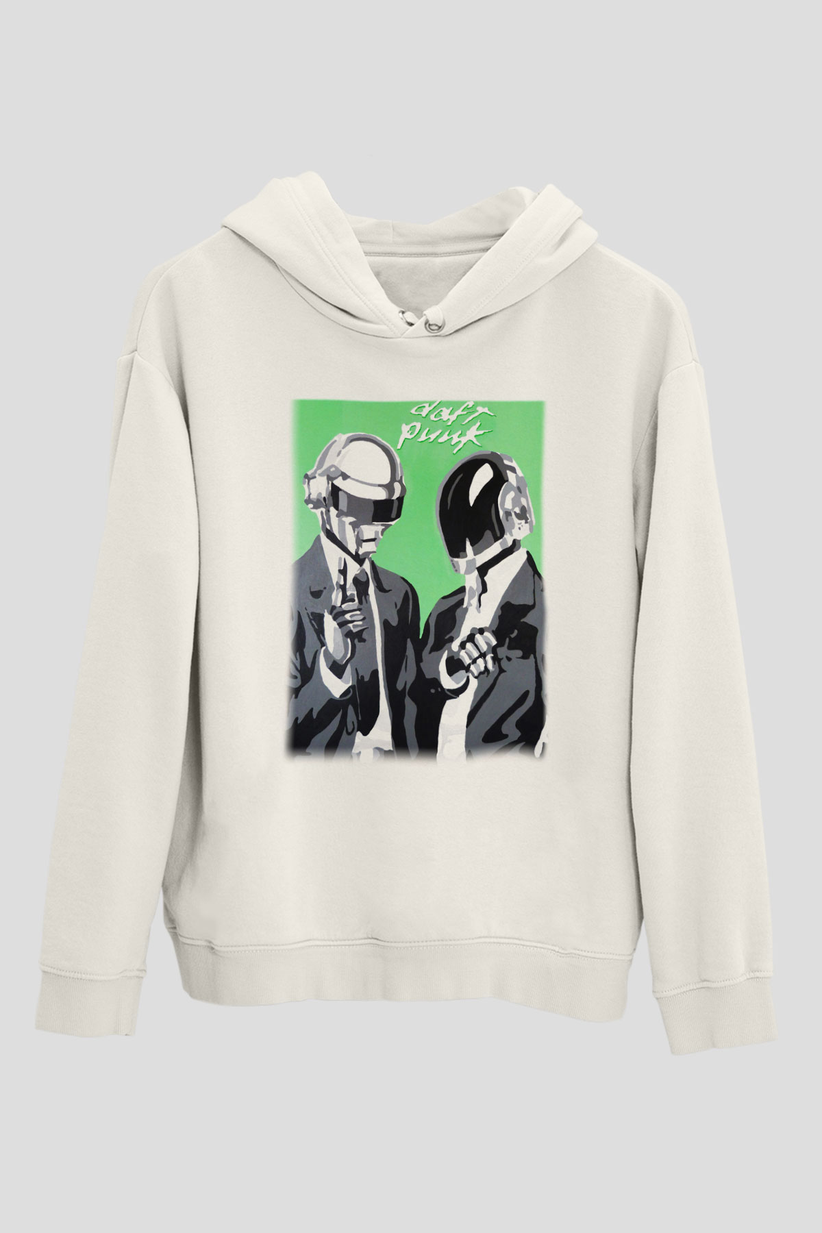 Daft Punk Beyaz Unisex Kapşonlu Sweatshirt