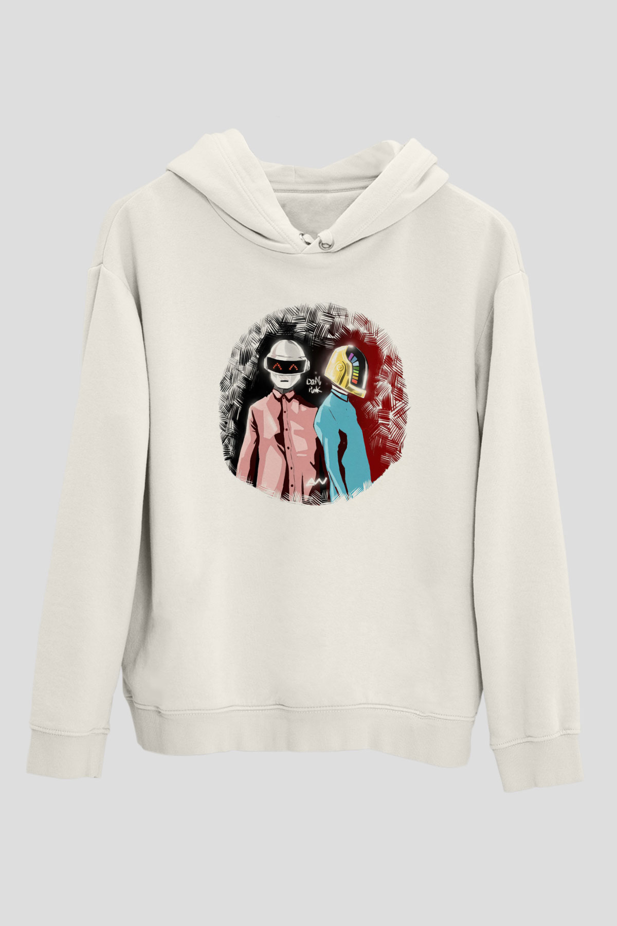 Daft Punk Beyaz Unisex Kapüşonlu Sweatshirt