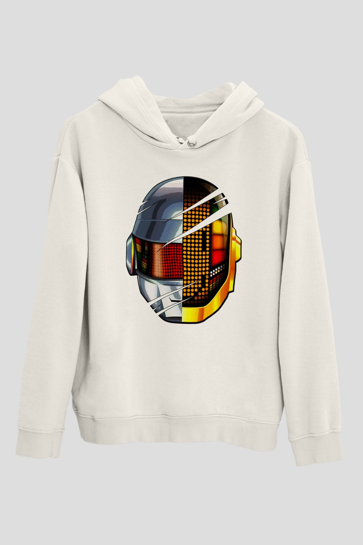 Daft Punk Beyaz Unisex Kapüşonlu Sweatshirt