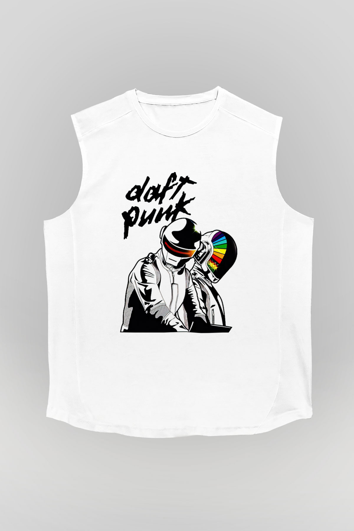 Daft Punk Beyaz Unisex Kolsuz Tişört
