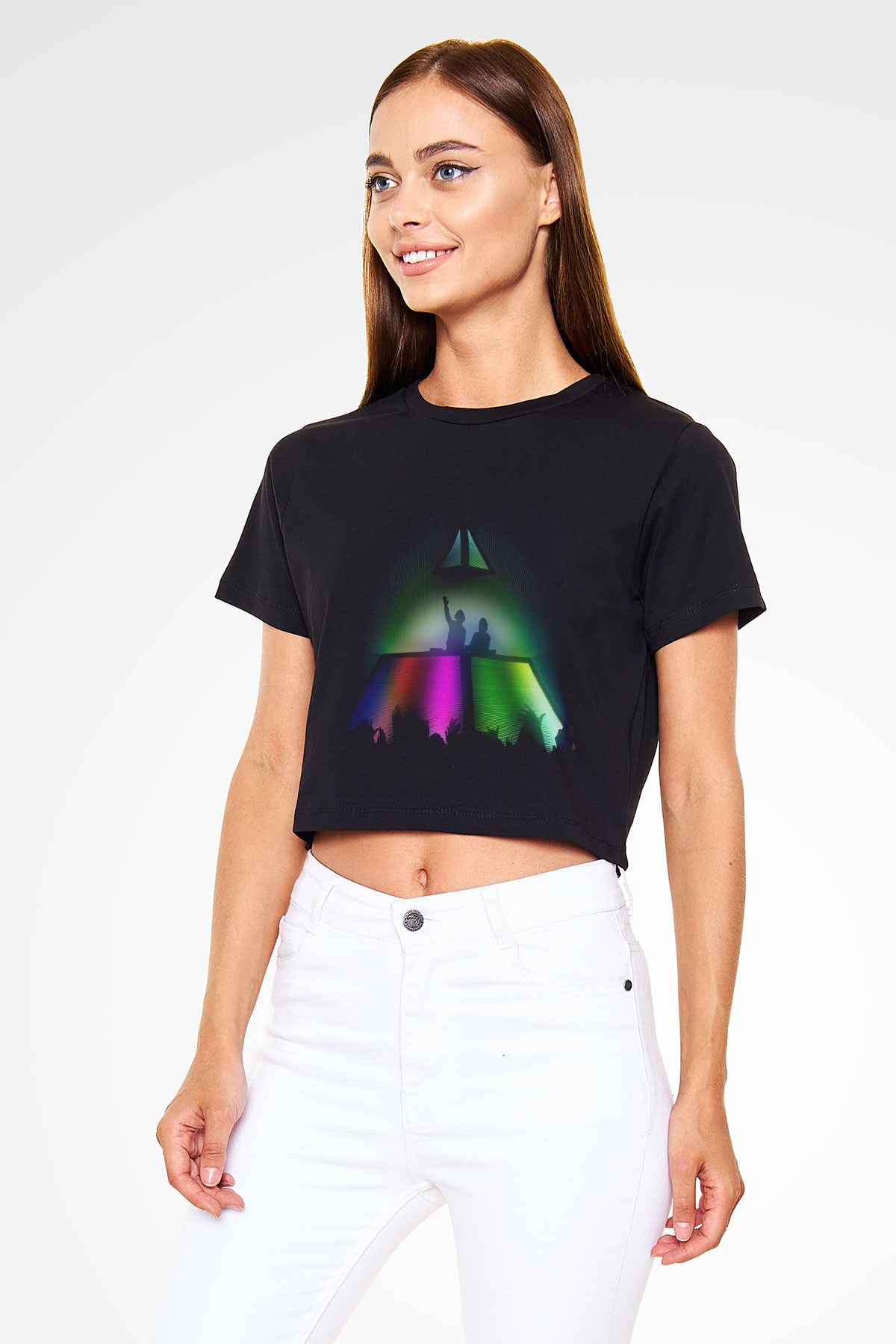 Daft Punk Siyah Crop Top Tişört