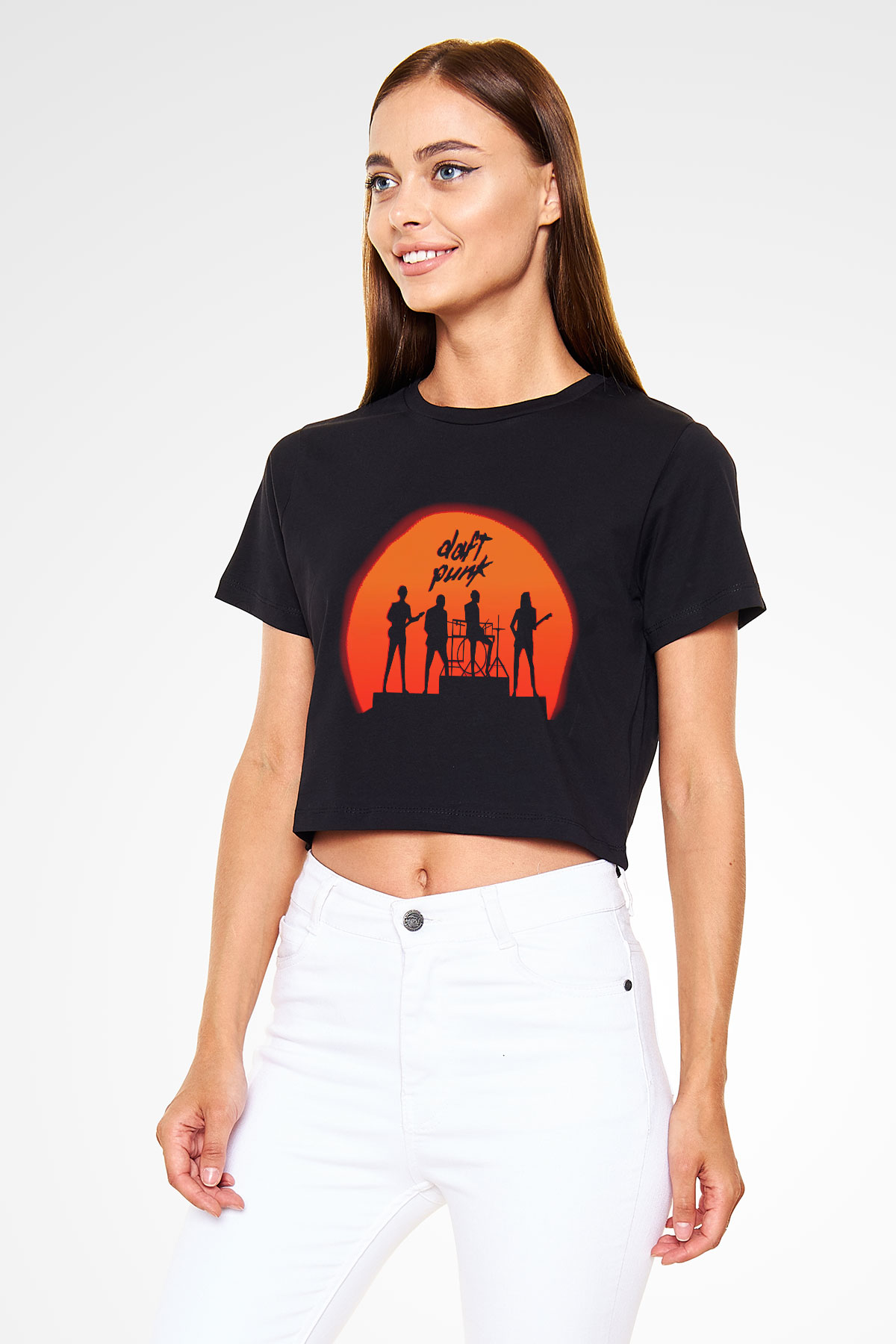 Daft Punk Siyah Crop Top Tişört