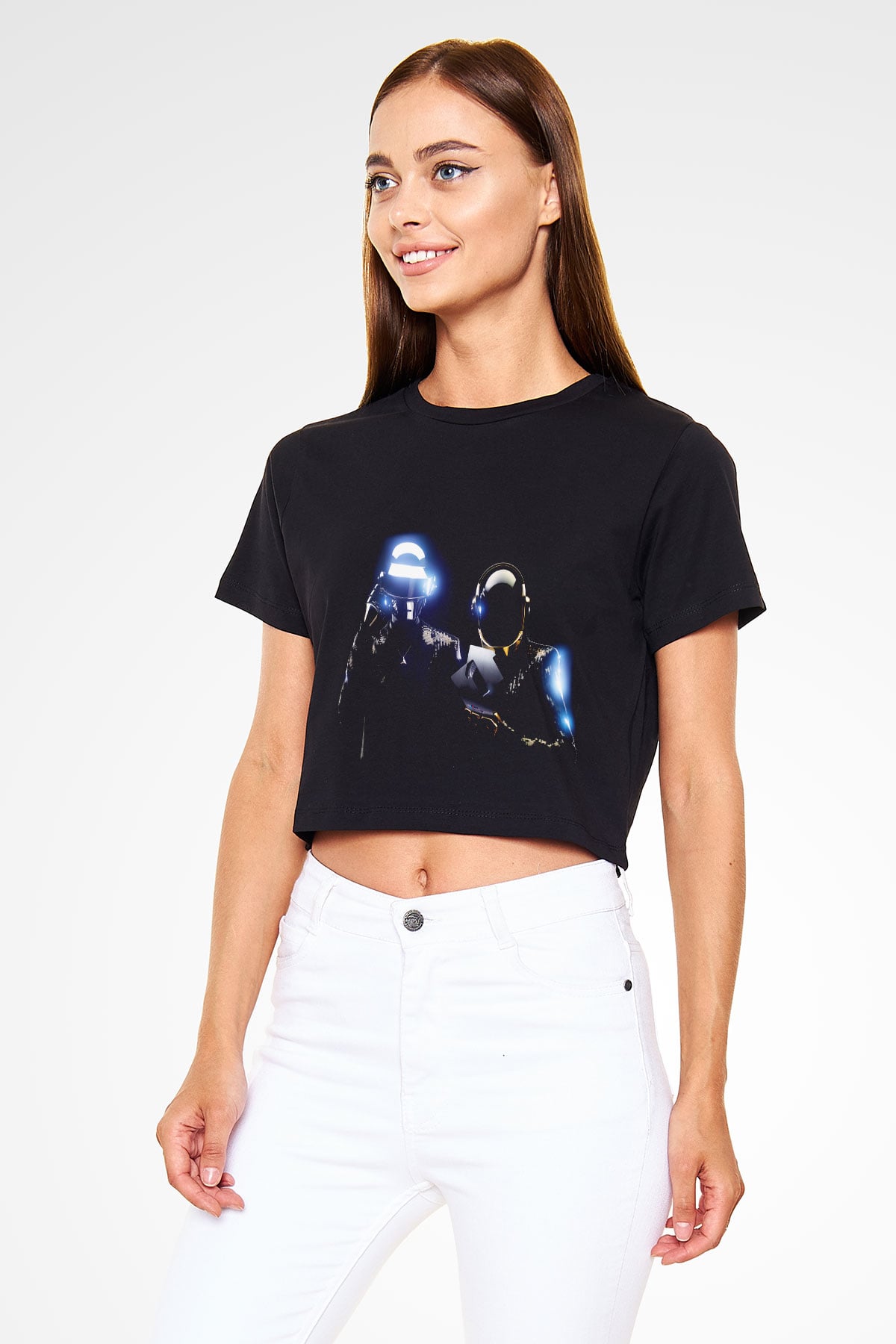 Daft Punk Siyah Crop Top Tişört