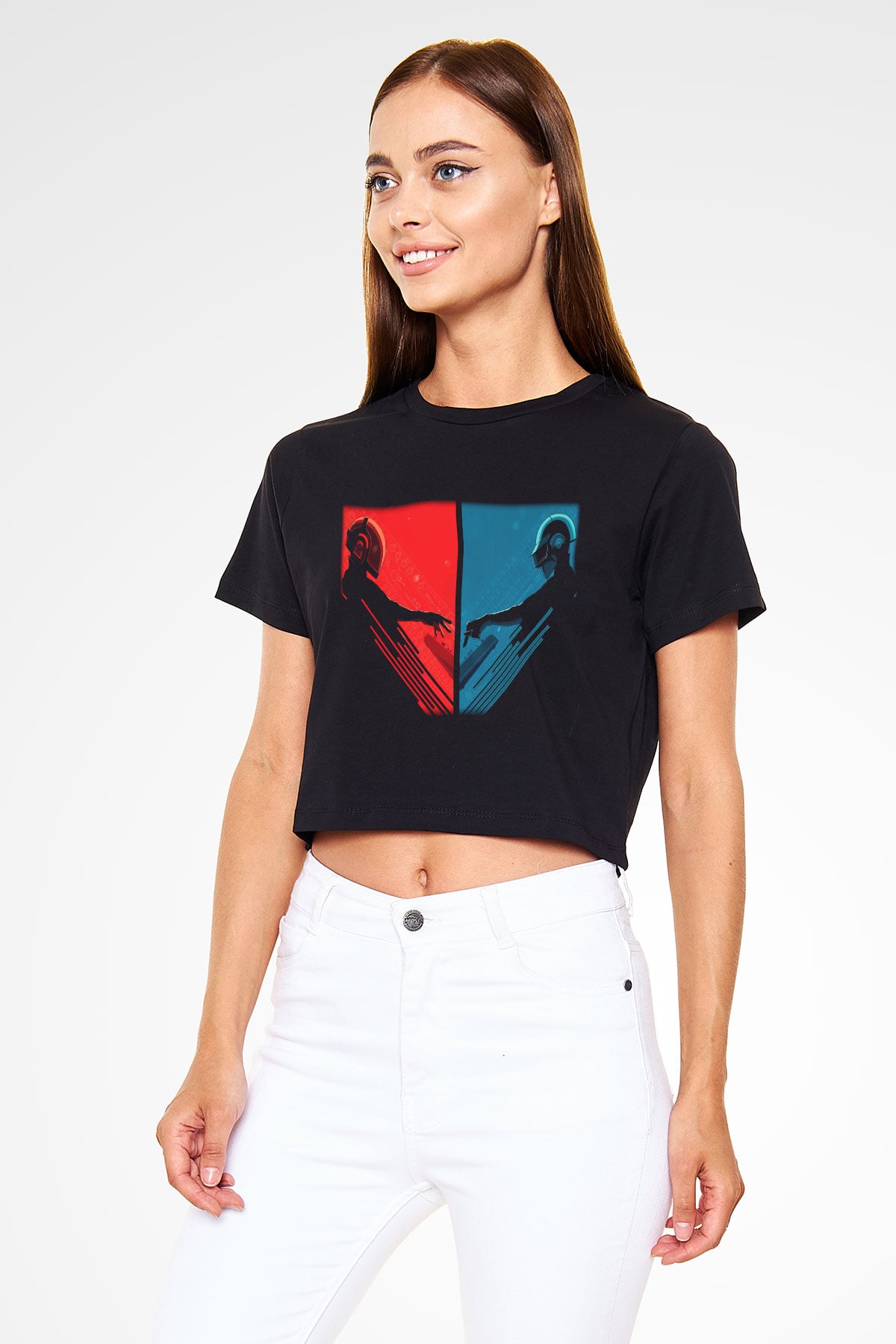 Daft Punk Siyah Crop Top Tişört