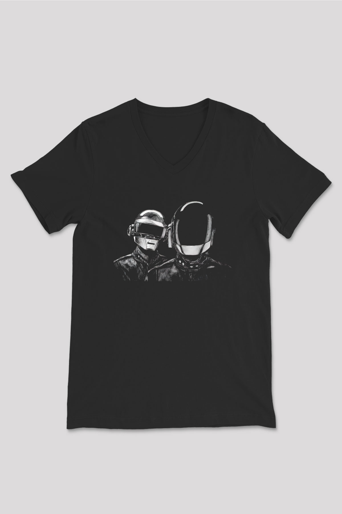 Daft Punk Siyah Unisex V Yaka Tişört