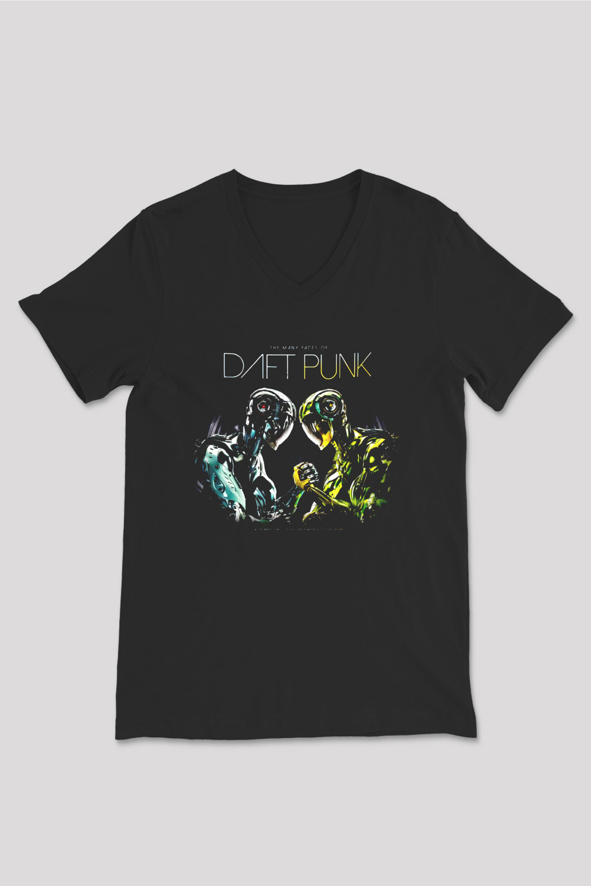 Daft Punk Siyah Unisex V Yaka Tişört