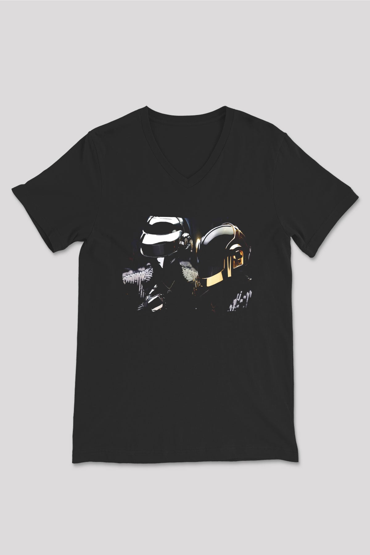 Daft Punk Siyah Unisex V Yaka Tişört