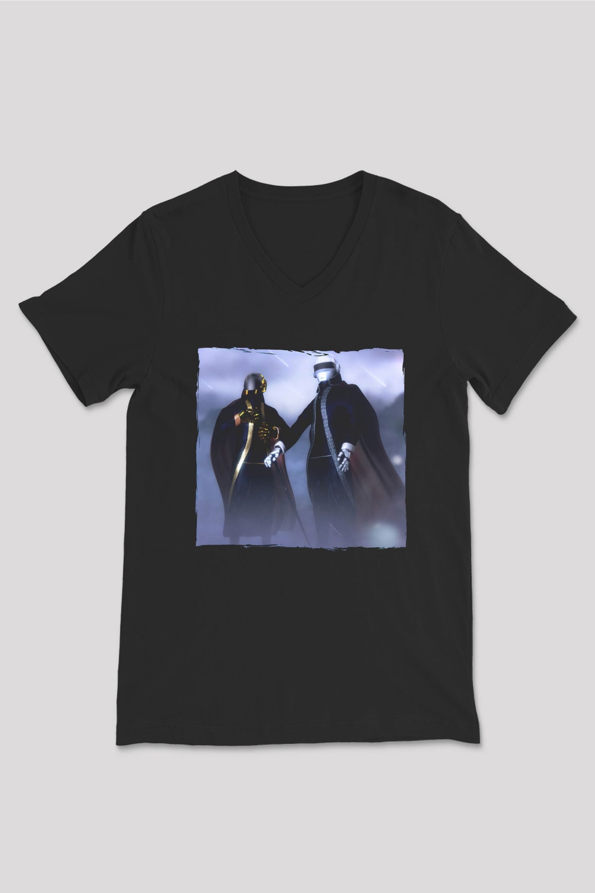 Daft Punk Siyah Unisex V Yaka Tişört