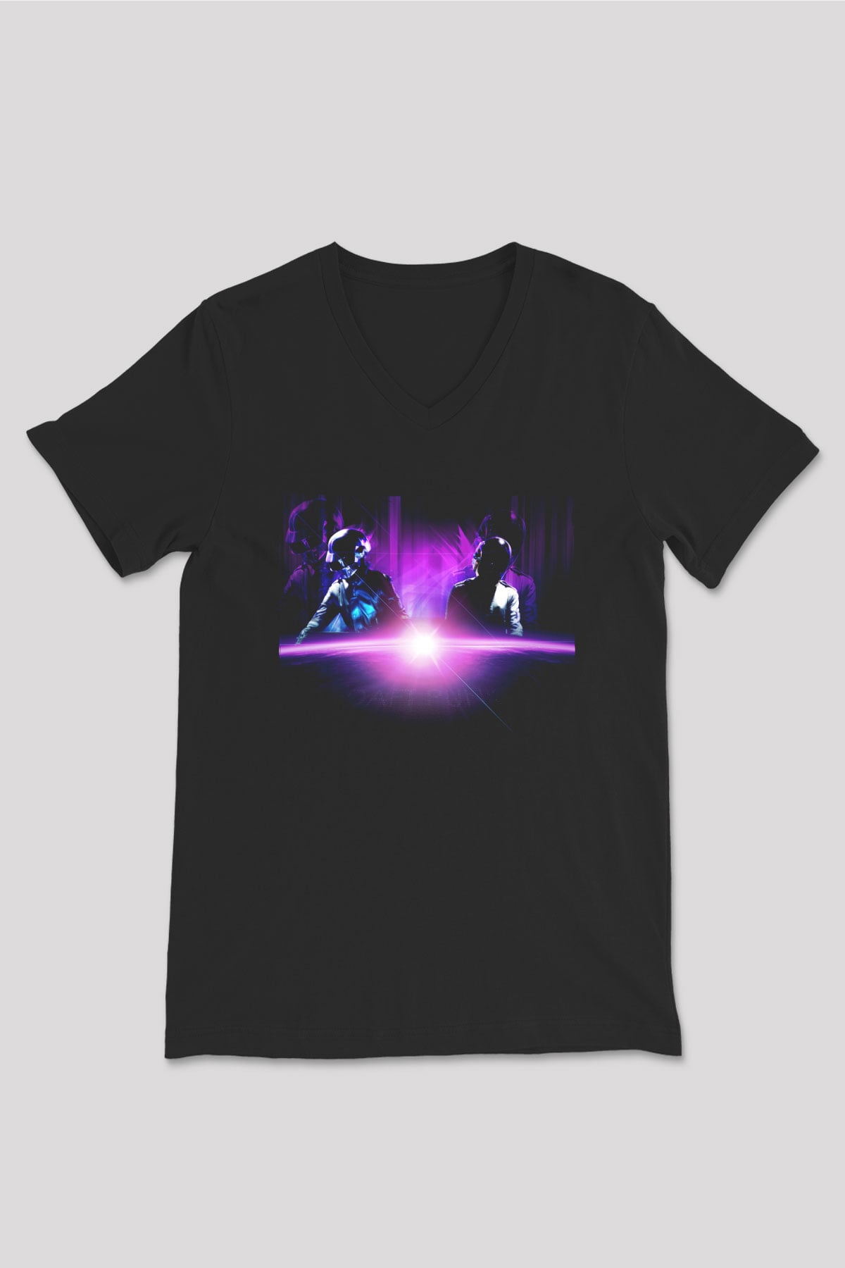Daft Punk Siyah Unisex V Yaka Tişört