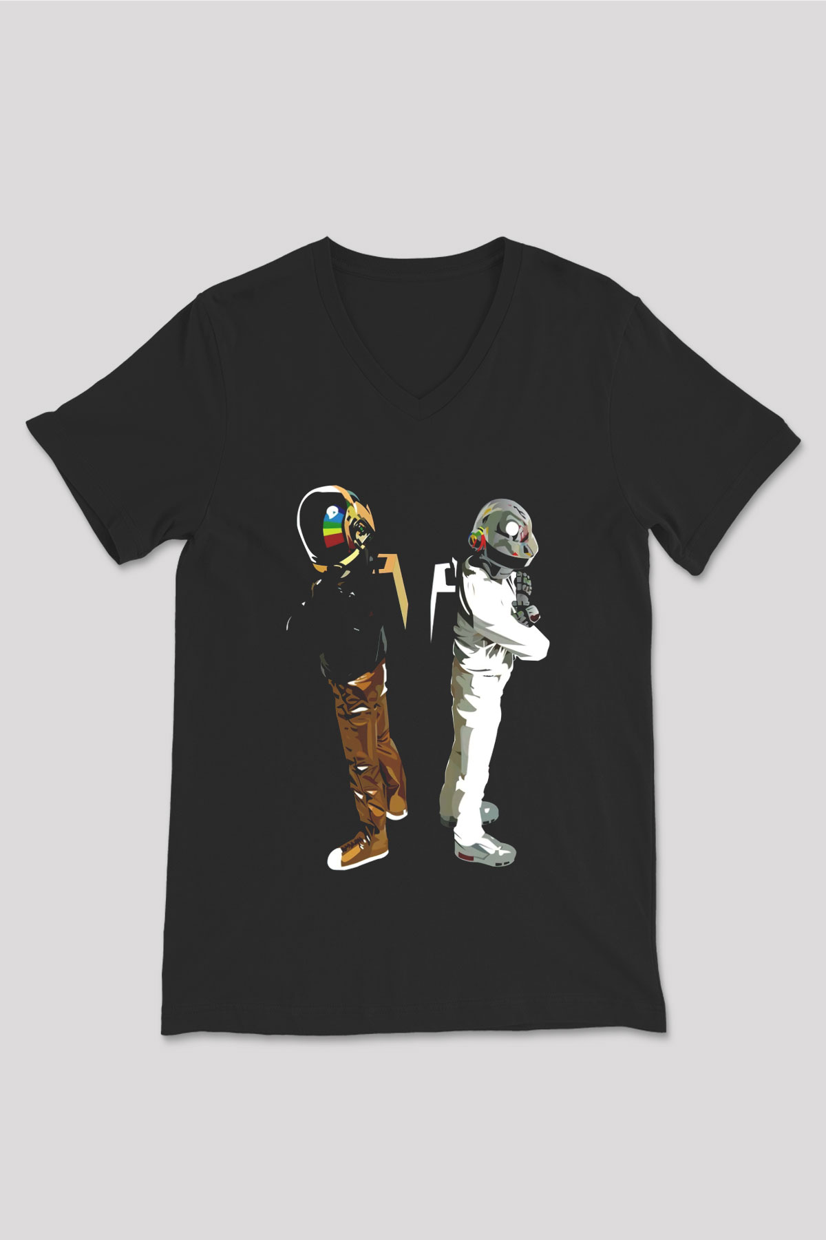 Daft Punk Siyah Unisex V Yaka Tişört