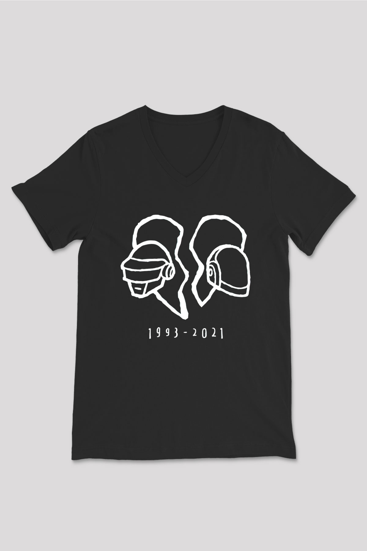 Daft Punk Siyah Unisex V Yaka Tişört