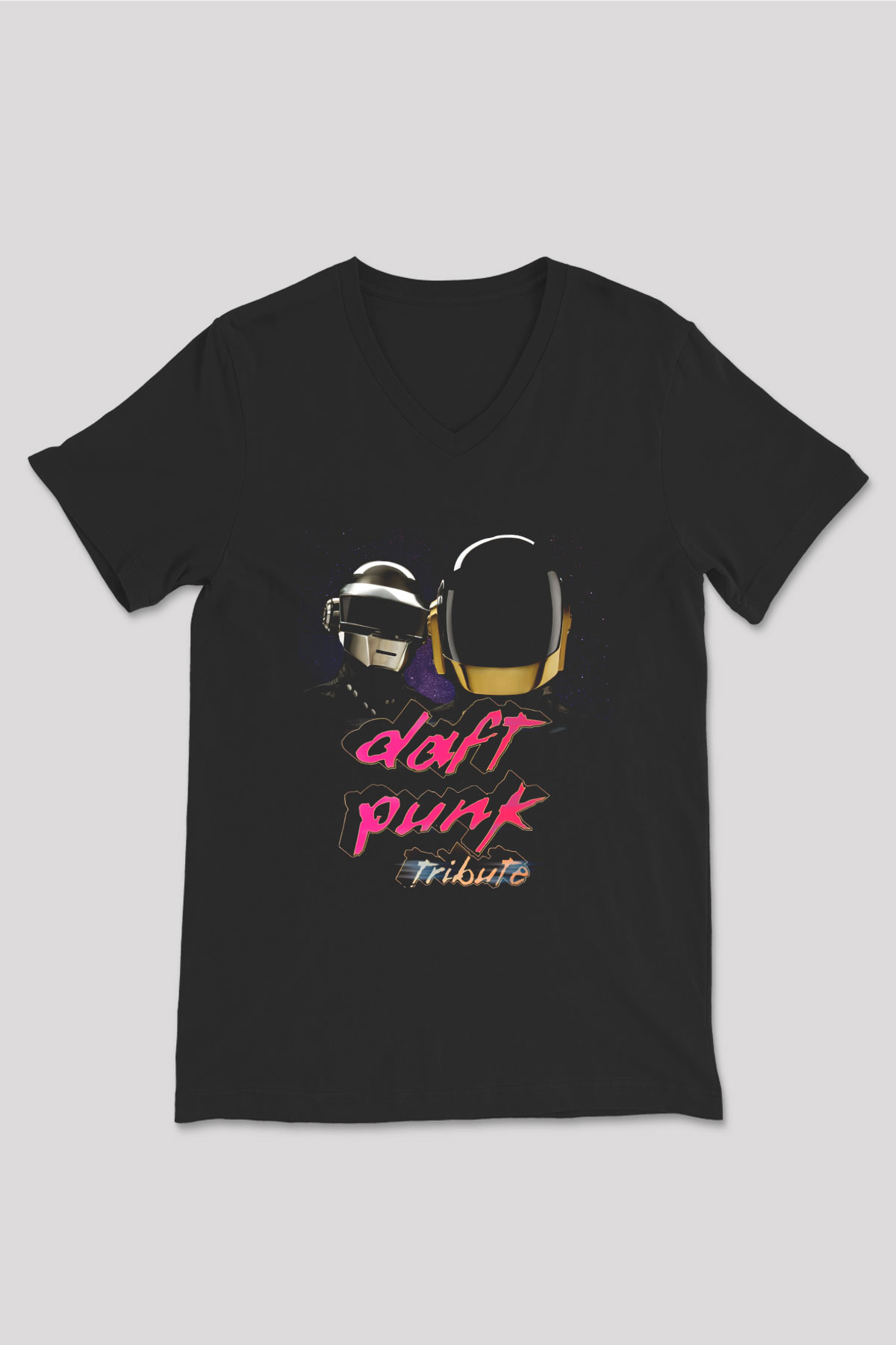 Daft Punk Siyah Unisex V Yaka Tişört
