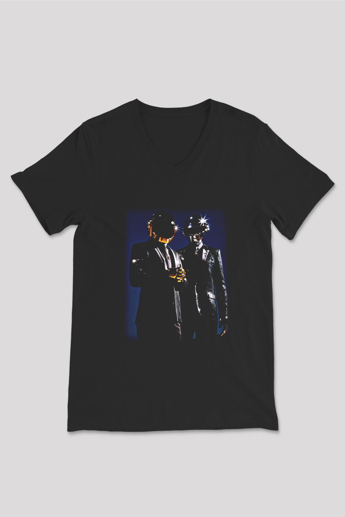 Daft Punk Siyah Unisex V Yaka Tişört T-Shirt