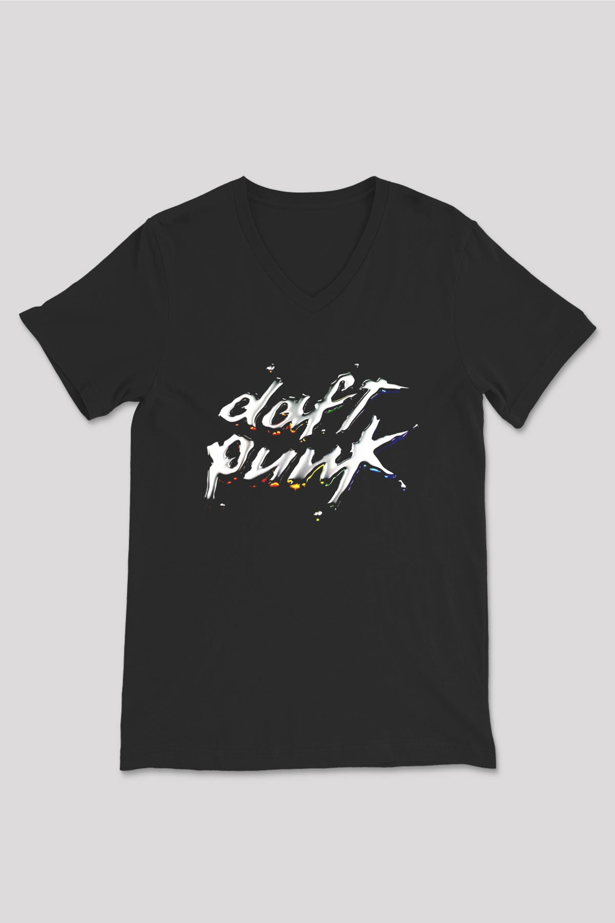 Daft Punk Siyah Unisex V Yaka Tişört T-Shirt