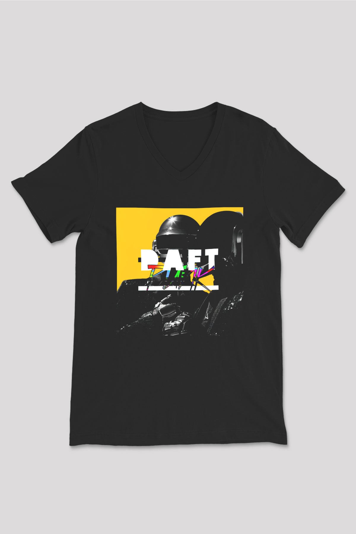 Daft Punk Siyah Unisex V Yaka Tişört T-Shirt