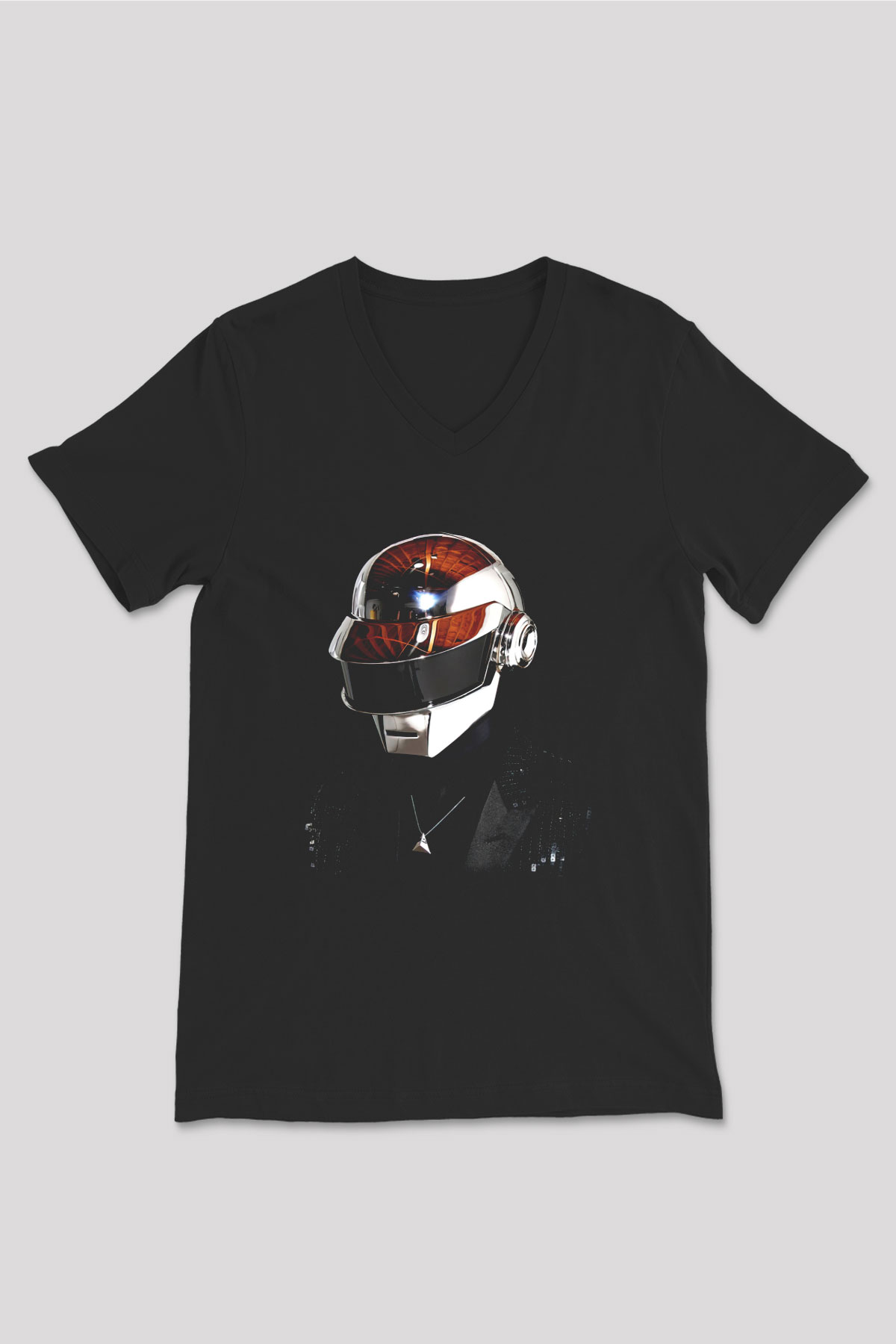 Daft Punk Siyah Unisex V Yaka Tişört T-Shirt